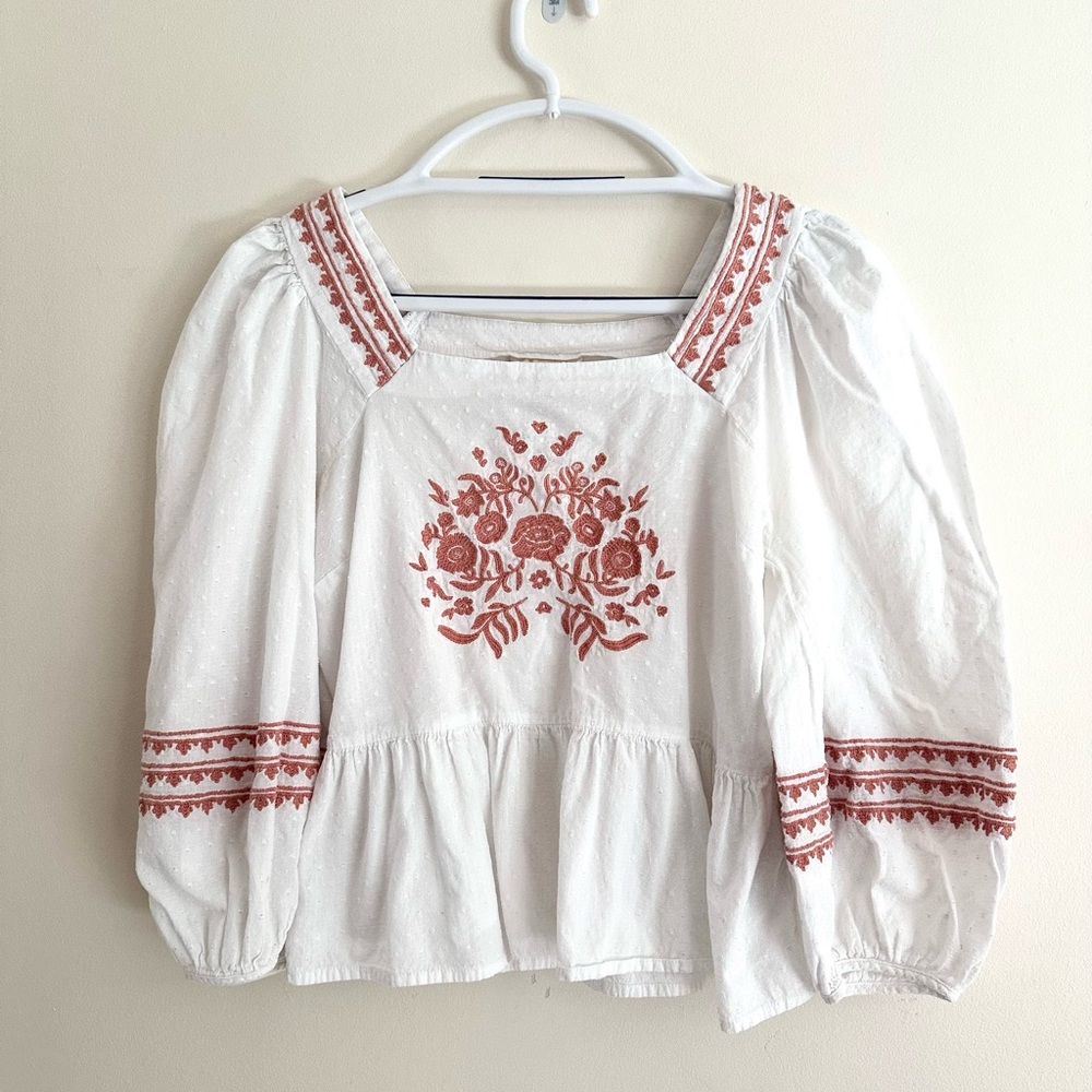 Universal Thread 100% cotton embroidered peplum top white & coral size XS - Picture 3 of 11